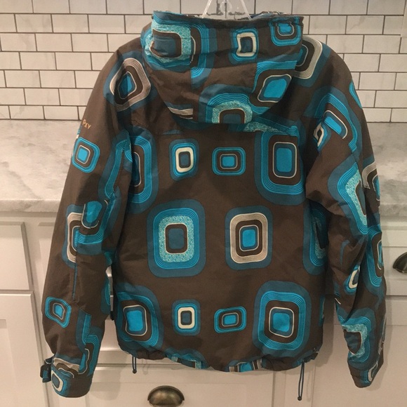 Roxy Jacket Womens XS Blue Brown Full Zip Hooded Coat Ski Snowboard Mod Hipster - Picture 2 of 10